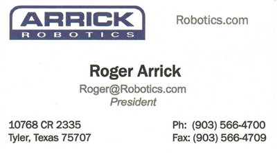 Roger Arrick Robotics business card