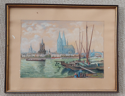 K. E. Unkel Painting of Cologne Cathedral Germany 1954